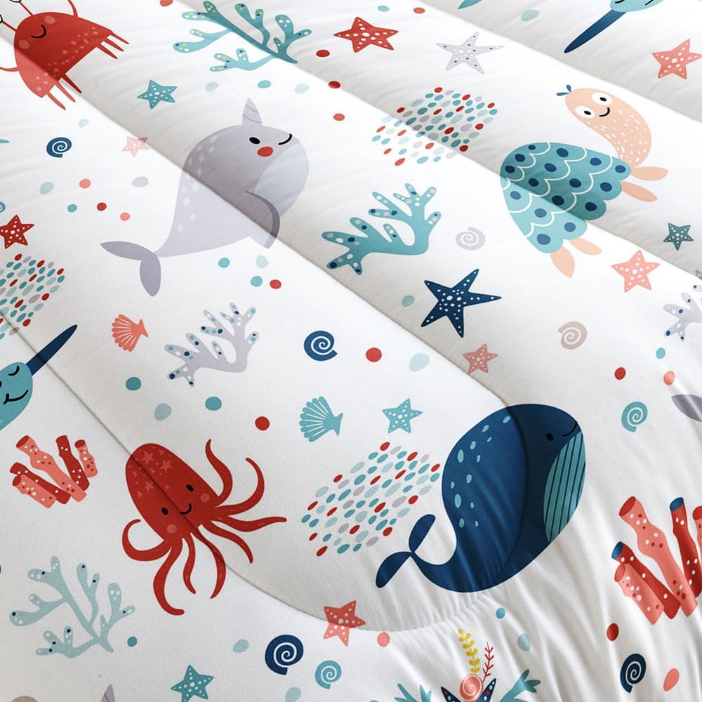 Kids Turtle Comforter Set Twin Beach Theme Dolphin Starfish Seaweed Bedding Set Sea Animal Octopus Reptile Bed Set with 2 Pillowcases for Boys Girls Room Decor - Image 6