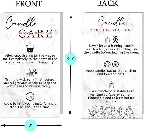 Miniatura 2 de Tarjeta de instrucciones de cuidado de velas hecha a mano, paquete de 50 unidades de 3.5 x 2 pulgadas para fabricantes de velas hechas a mano, cera