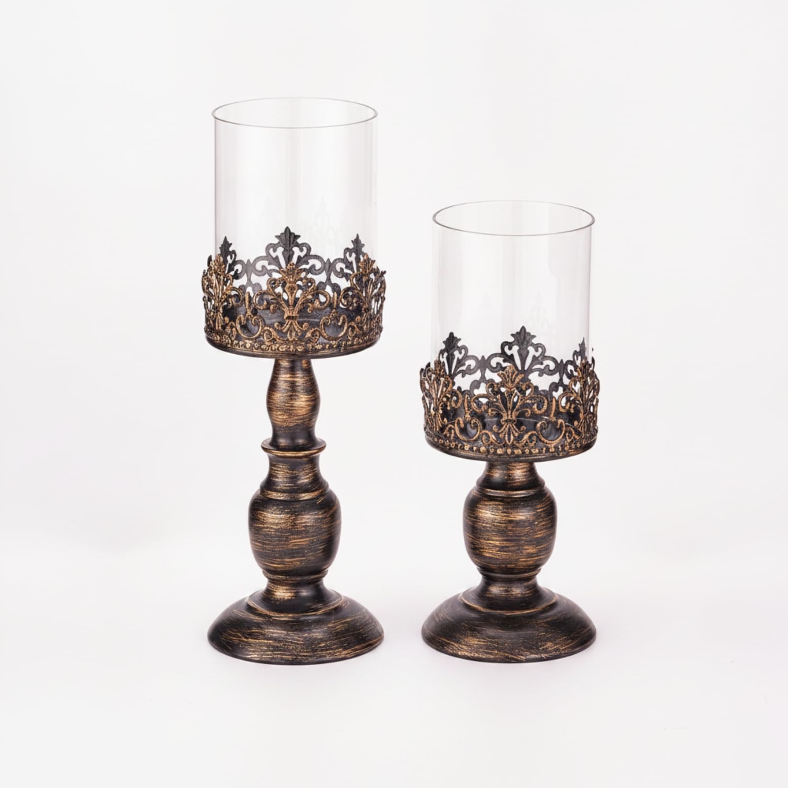KESOTO 2 Pezzi Portacandele a Piedistallo | Decorativo, Portacandele in ferro Copertura in, Romantico, per Decorazione Domestica, Feste, Consolle D'ingresso, Beige