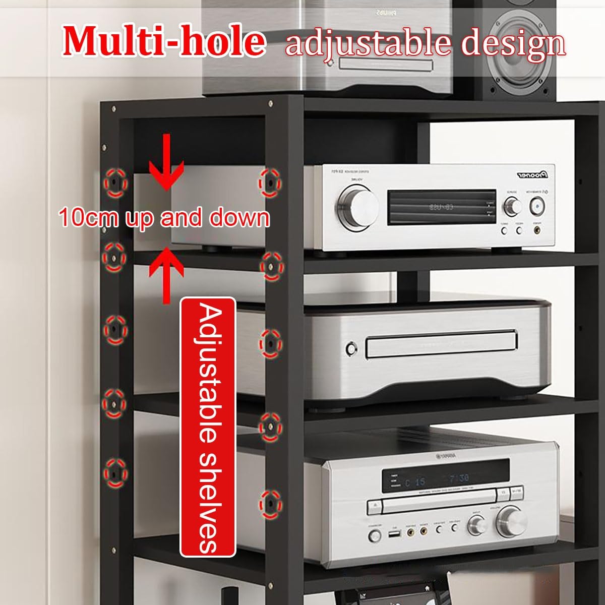 Moderno supporto AV a 5 livelli con ruote, elegante rack audio video per CD/DVD, soggiorno e ufficio, torre di archiviazione alta 129,5 cm, design funzionale