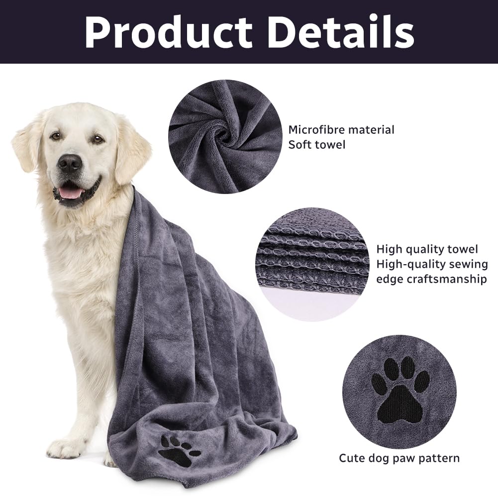 Hejo Hondenhanddoek, 2 stuks super absorberende drooghanddoeken, 100 cm x 50 cm microvezel hondenbadhanddoek, 400GSM zachte gepersonaliseerde hondenhanddoeken, Lucky Paw huisdierhanddoek voor honden Hejo Hondenhanddoek, 2 stuks super absorberende drooghanddoeken, 100 cm x 50 cm microvezel hondenbadhanddoek, 400GSM zachte gepersonaliseerde hondenhanddoeken, Lucky Paw huisdierhanddoek voor honden