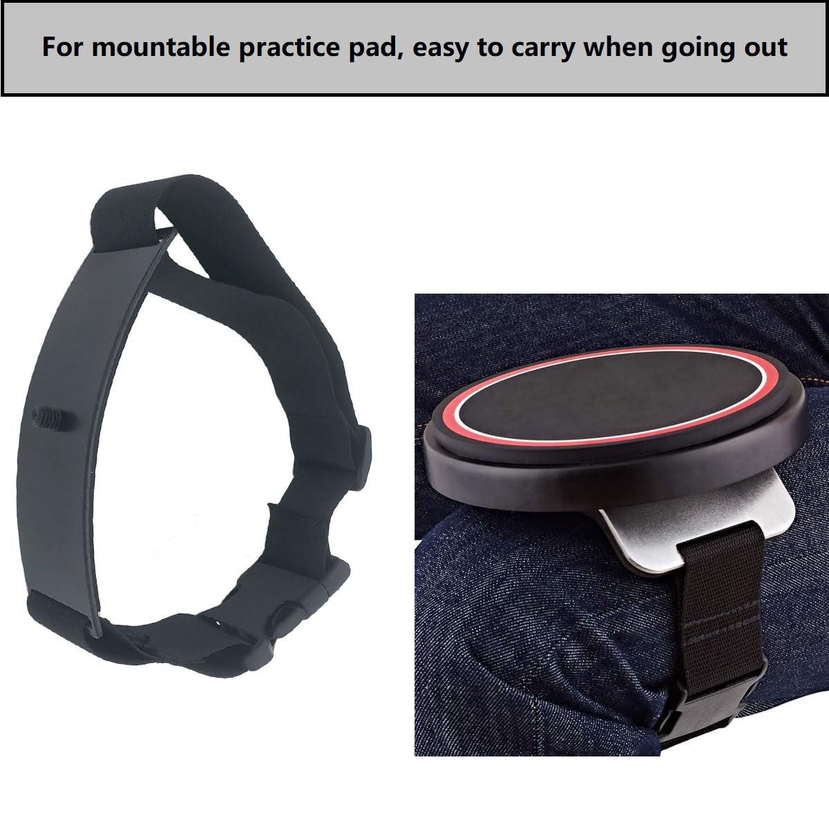 TUOREN Knee Drum Practice Pad Holder with Strap, 8mm Threaded Leg Practice Pad Holder Metal Silent Percussion Practice Pad Stand for Drummer Practice Pad Knee Mount Leg Practice (Black)