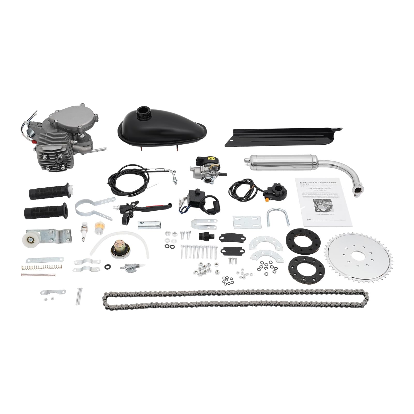 Fahrrad Motor Kit 2 Takt 80 cc, Motor Fahrrad CDI Zündsystem Benzinmotor 180 kg Tragkraft Engine Luftgekühlt Fahrradmotor-Set für Fahrräder, Mountainbikes und Rennräder Bis 40km/h