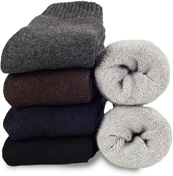 Josnown Thermal Wool Socks Mens 5 Pairs Thick Warm Winter Soft Cozy Hiking Boot Socks for Cold Weather, Size 7-12