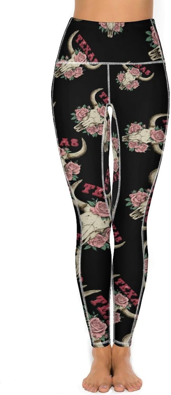 Texas Western Cow Skull Printed Yoga Leggings High Waisted Soft Stretchy Workout Pants for Women XX-Large (xx_l)