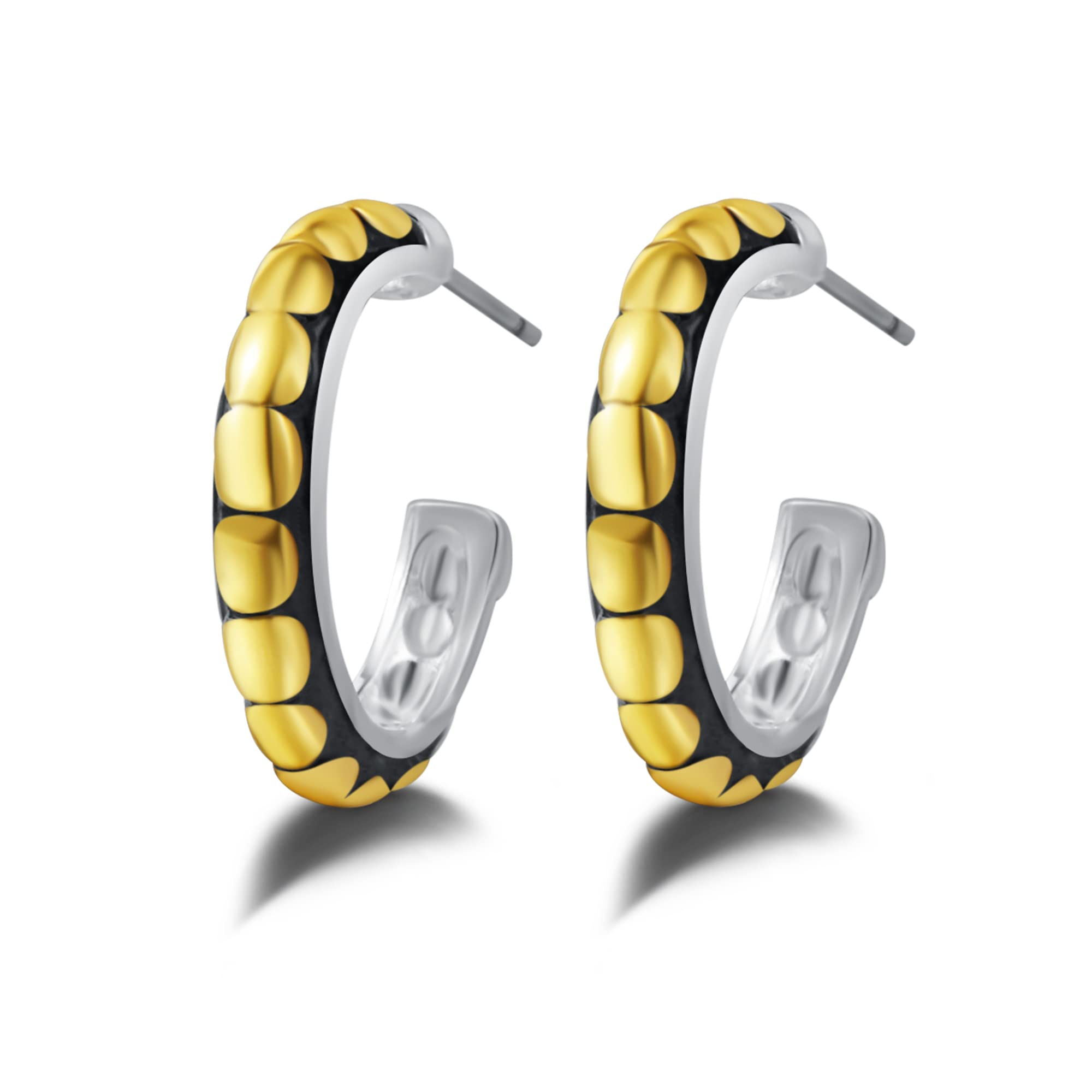 Jewelry Make a Statement With Our Two Tone Thine C Shape Post Earrings Featuring Detailing Perfect For Any Occasion, Metal, No Gemstone, fabric Metal, No Gemstone-image-32