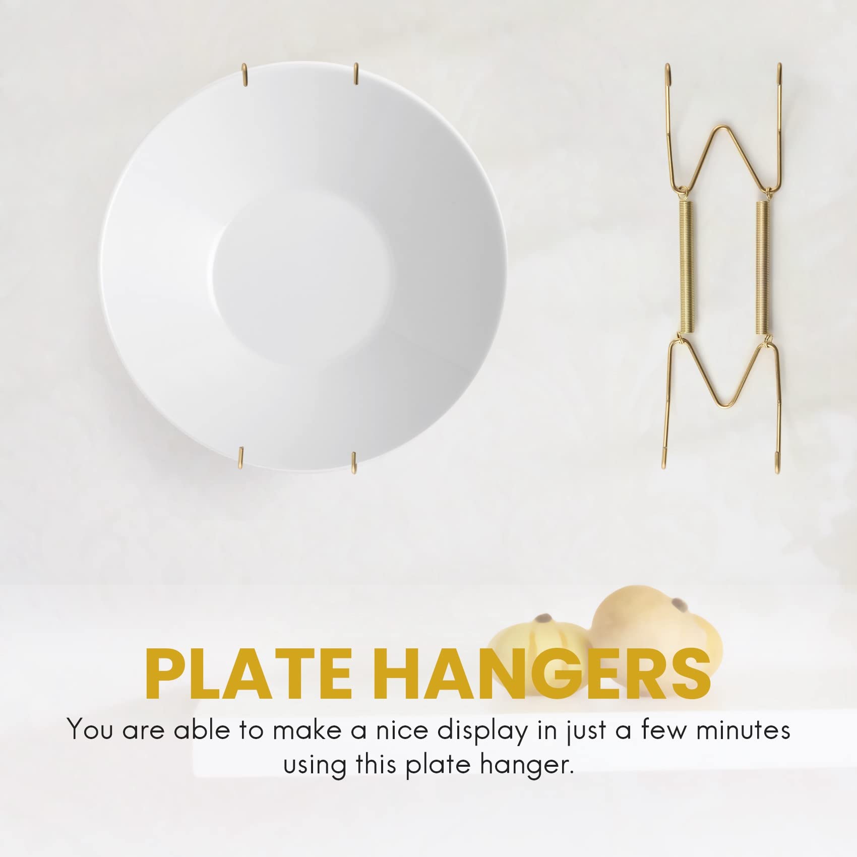 Homezal Set 10 Ganci Portapiatti Oro 15,2 Cm + 12 Ganci Multiuso E Chiodi, Esposizione Per Piatti Decorativi 12,7-17,8 Cm