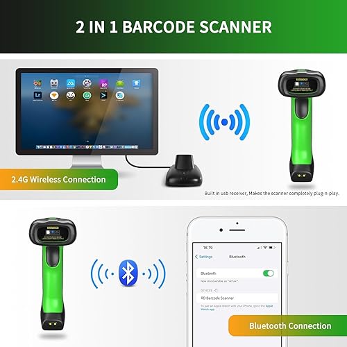 Miniatura 5 de NETUM Escáner de código de barras industrial 2D QR Bluetooth con base de carga, lector de código de barras inalámbrico 2D1D mejorado, batería de