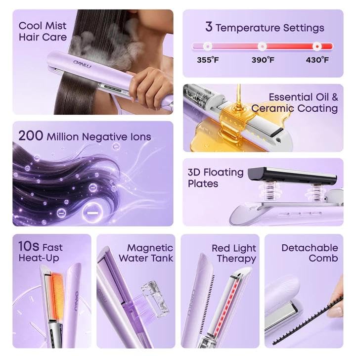 DANJU 1 Cool Mist Flat Iron Steam Hair Straightener for Less Heat Damage - image 2