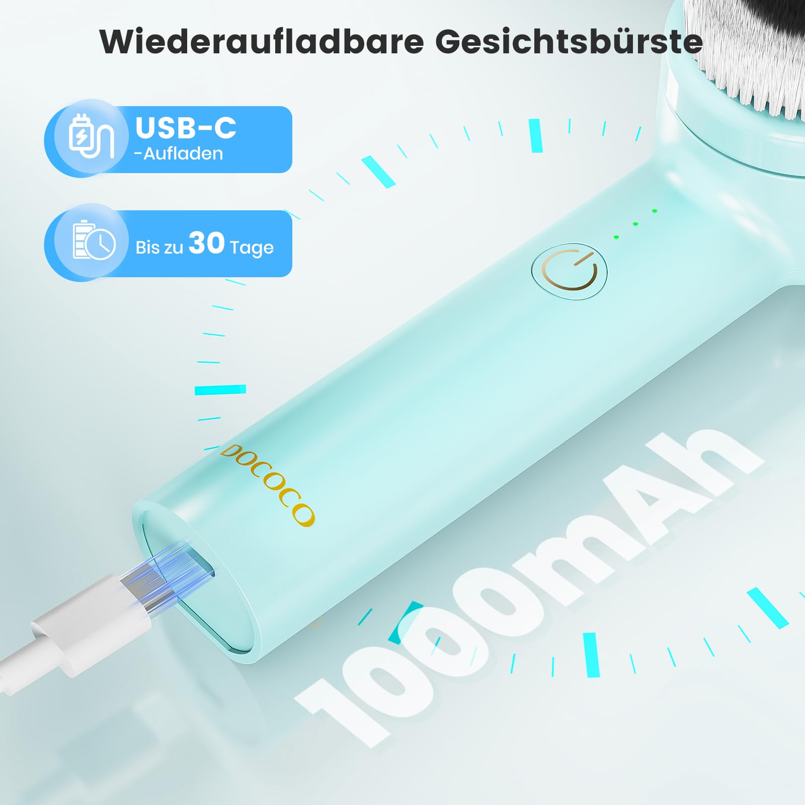Elektrische Gesichtsbürste mit 2 Drehrichtungen, 3 IN 1 Gesichtsreinigungsbürste Wiederaufladbar mit 3 Aufsätzen & 3 Geschwindigkeiten für alle Hauttypen für Exfoliation Poren