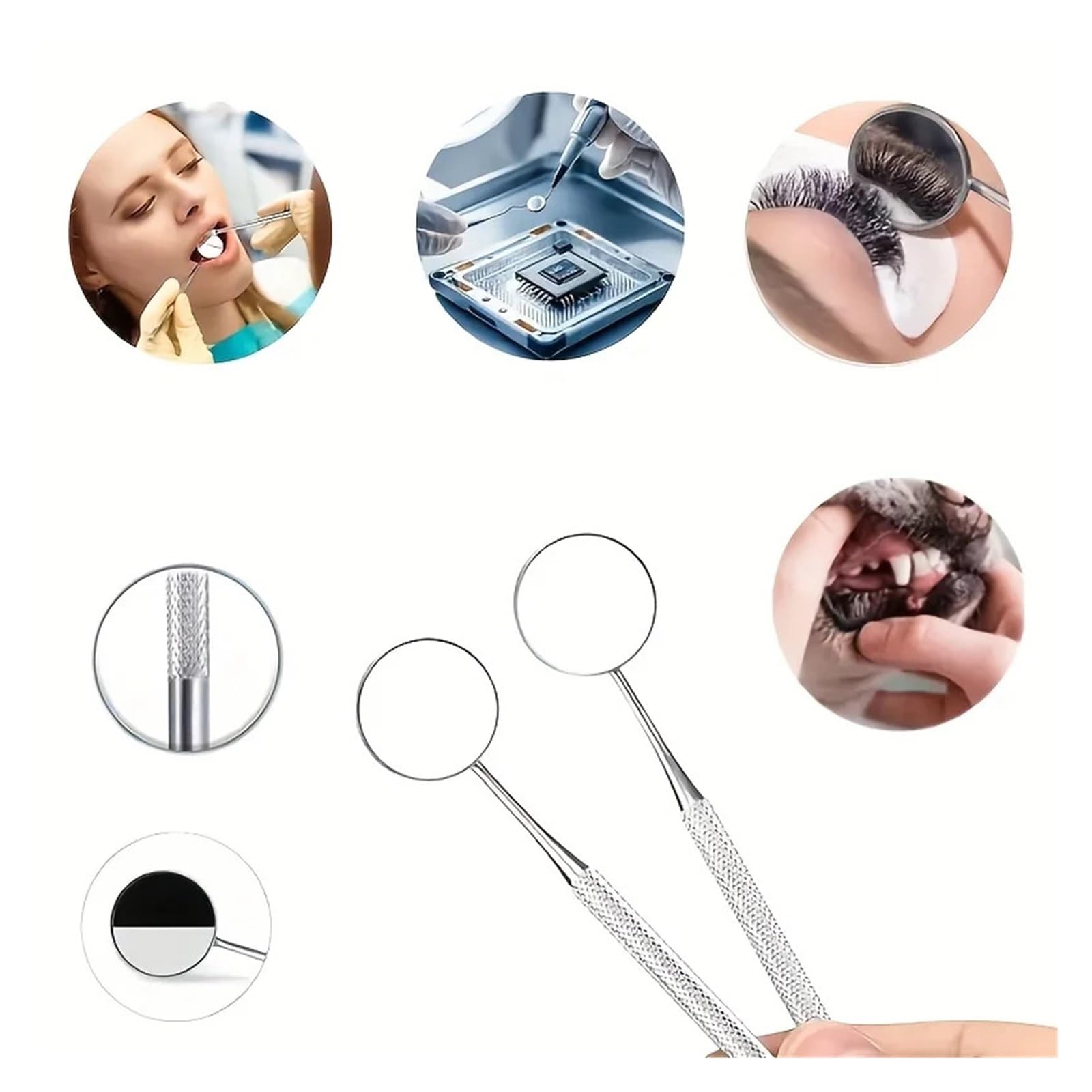 Tragbares Zahnuntersuchungs-Spiegelset mit Aufbewahrungsbox, wiederverwendbar, inklusive Spiegel for Wimpernverlängerungen (Edelstahl)(3set(6pcs+3box))