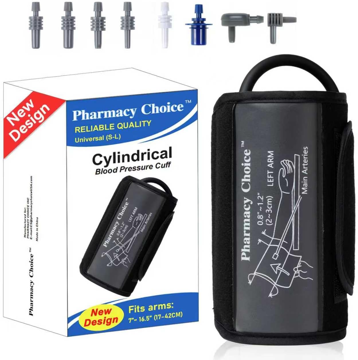 Cylindrical Blood Pressure Cuff, Adult Cuff, Universal BP Cuff,Compatible with Most Monitors, ARM Blood Pressure Replacement Cuff with 8 Connectors,one Size fits 7"-16.5"(17-42cm) Black