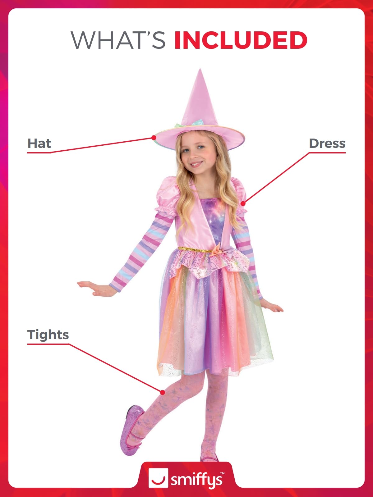 Smiffys Pastel Rainbow Witch Costume with Dress, Hat & Tights, Halloween  Child Fancy Dress, Halloween Dress Up Costumes, Age 10-12  BigaMart