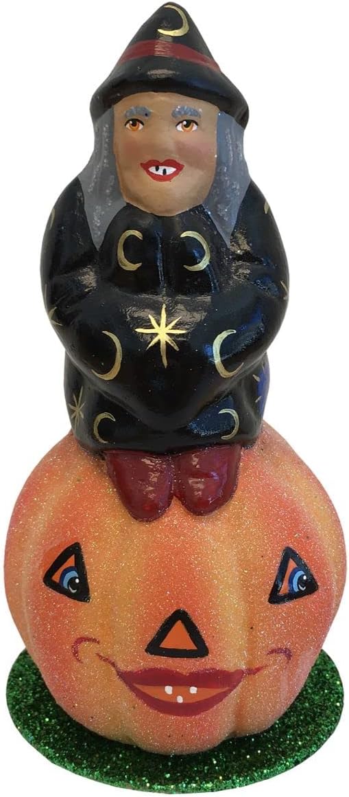 190-3 Schaller Paper Mache Candy Container-Witch Pumpkin, Green