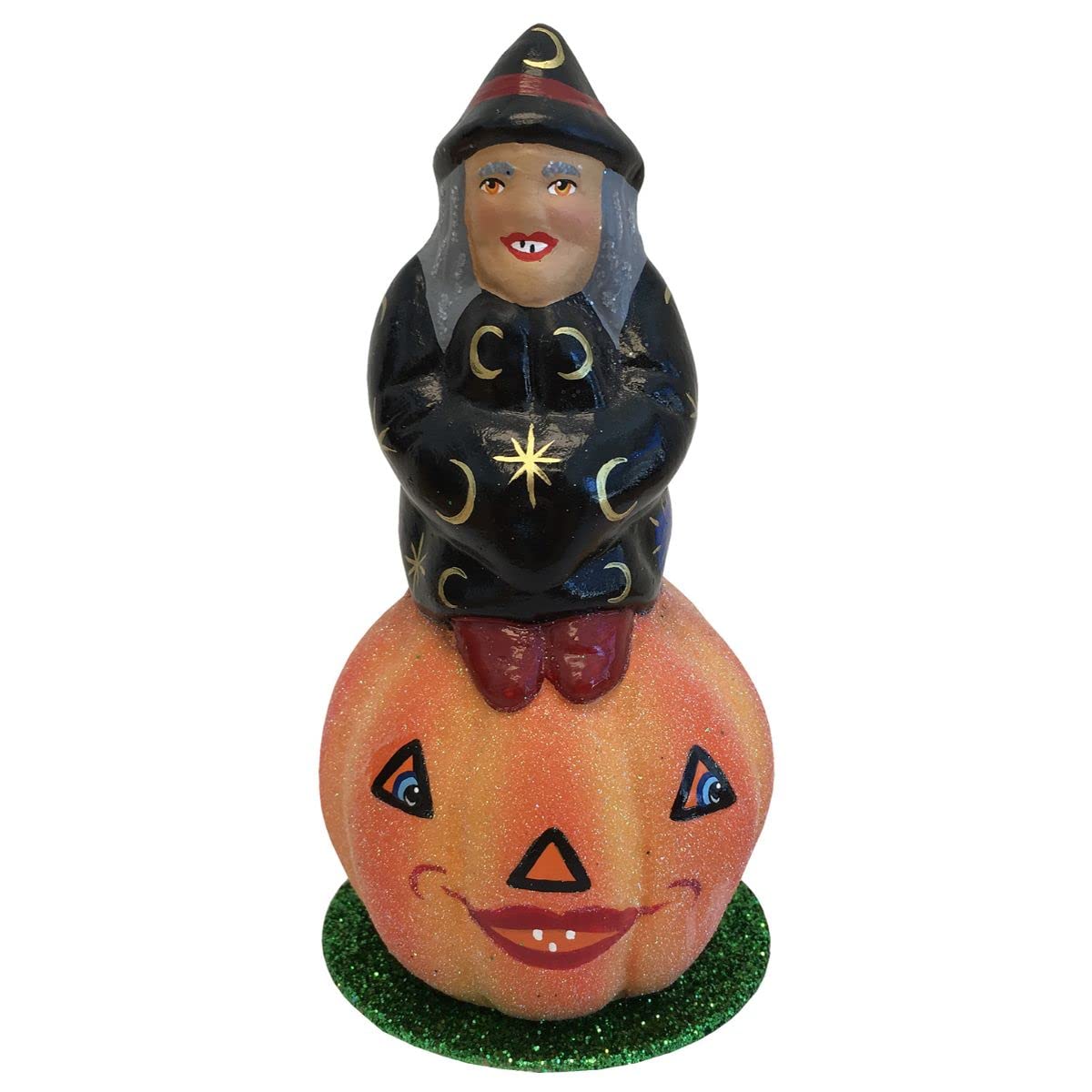 Alexander Taron 190-3 Schaller Paper Mache Candy Container-Witch Pumpkin, Green