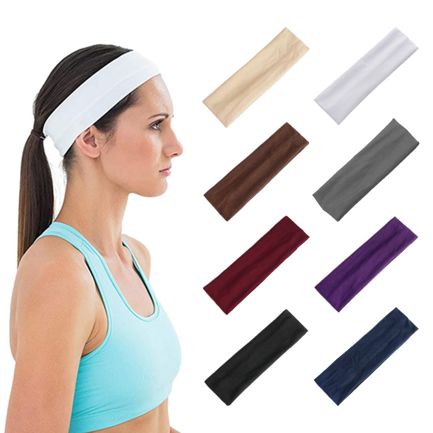 Stirnband Damen Sport 8 Pack | Elastische Yoga Headbands Cotton Haarbänder 8 Farben