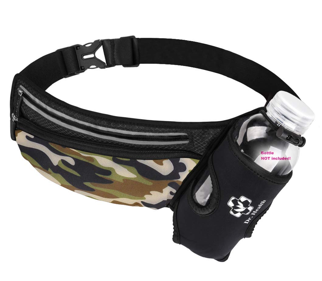 Running Belt Sport Waist Pack/Pouch w/Water Bottle Holder Hydration Fanny Pack Reflective Stripes Cellphone Storage Earphone hole for Dog walker