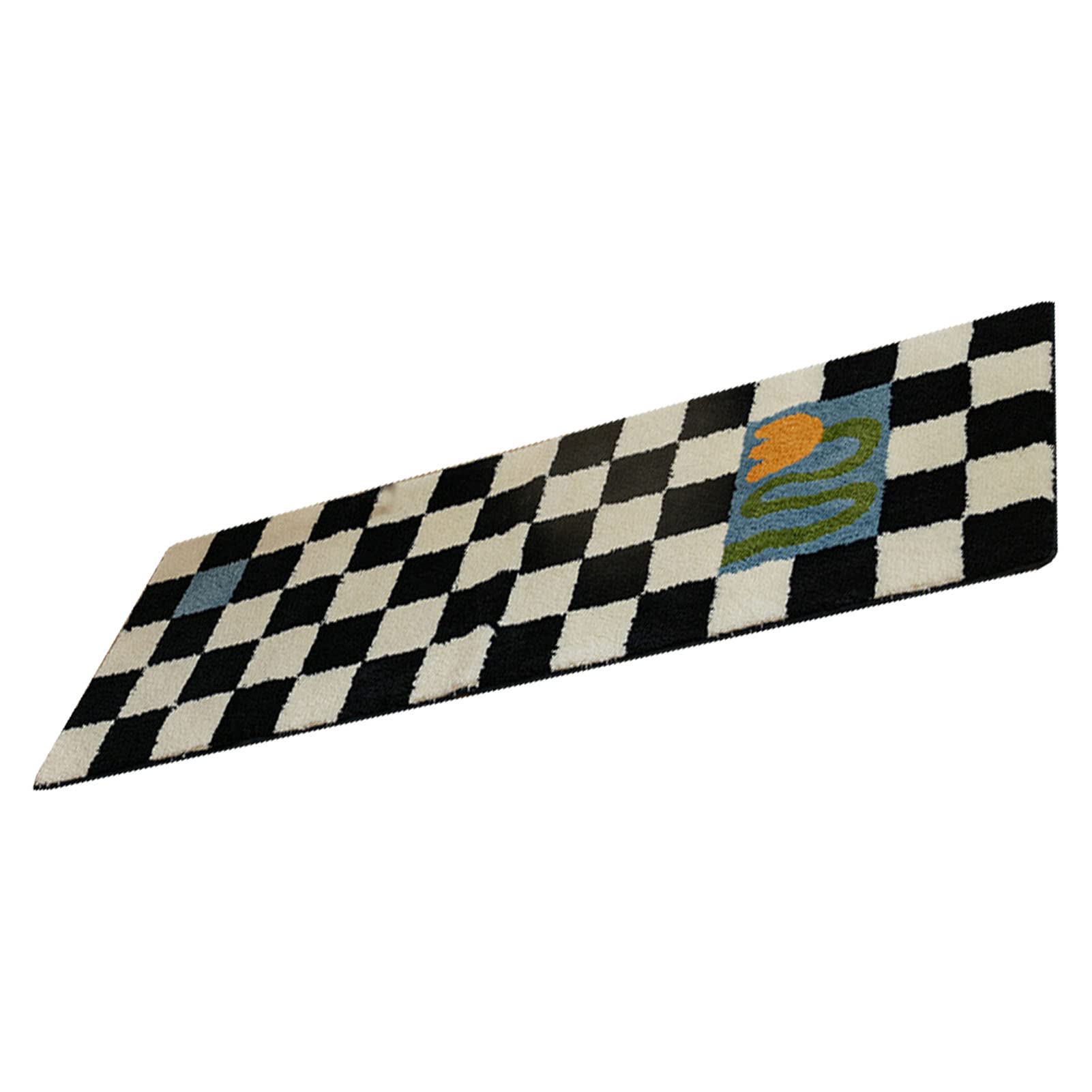 Tapis de couloir vintage à carreaux noirs et blancs Cocoarm en polyester
