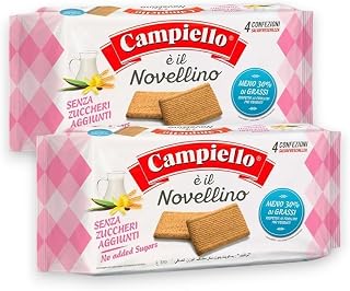 Campiello Novellino Light Biscuits for Tea Time- 100% Plant-Based Cookies with No Milk & Eggs, No Added Sugar, Fresh Milk & Acacia Honey- Enjoy Healthy Snacks with Authentic Italian Taste - 2 Pack