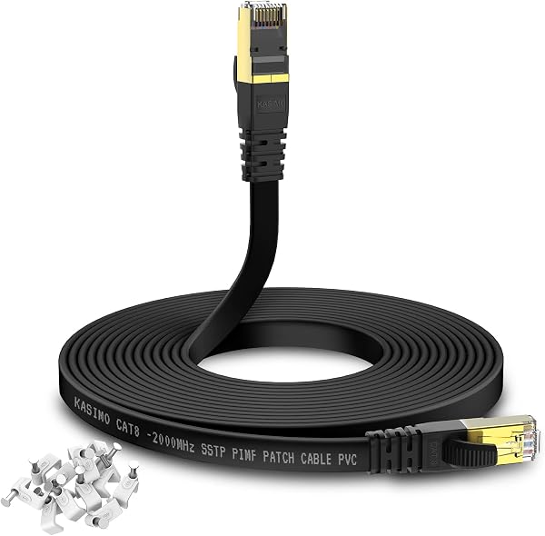 KASIMO 5m Cat 8 Flat LAN RJ45 Network High Speed 40Gbps / 2000MHz Ethernet Cable - Black - 1