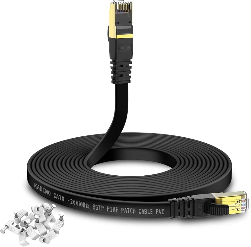 KASIMO 5m Cat 8 Flat LAN RJ45 Network High Speed 40Gbps / 2000MHz Ethernet Cable - Black
