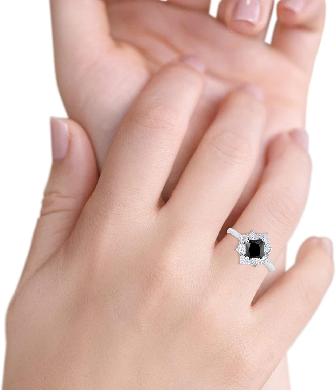 Blue Apple Co. Art Deco Vintage Princess Cut Wedding Engagement Ring Round Simulated Cubic Zirconia 925 Sterling Silver