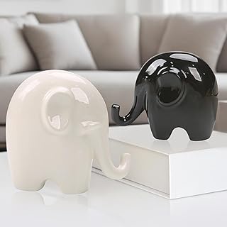 Dekoartikel, Ein Paar Elefanten Deko Aus Keramik Ca.12 Cm Hoch, Deko Figuren Elefantenstatue Bringt Glück, Gesundheit Und Kraft, Home Decoration Skulpturen Tierfigur Tischdeko Für Küche, Bad, Büro (B)