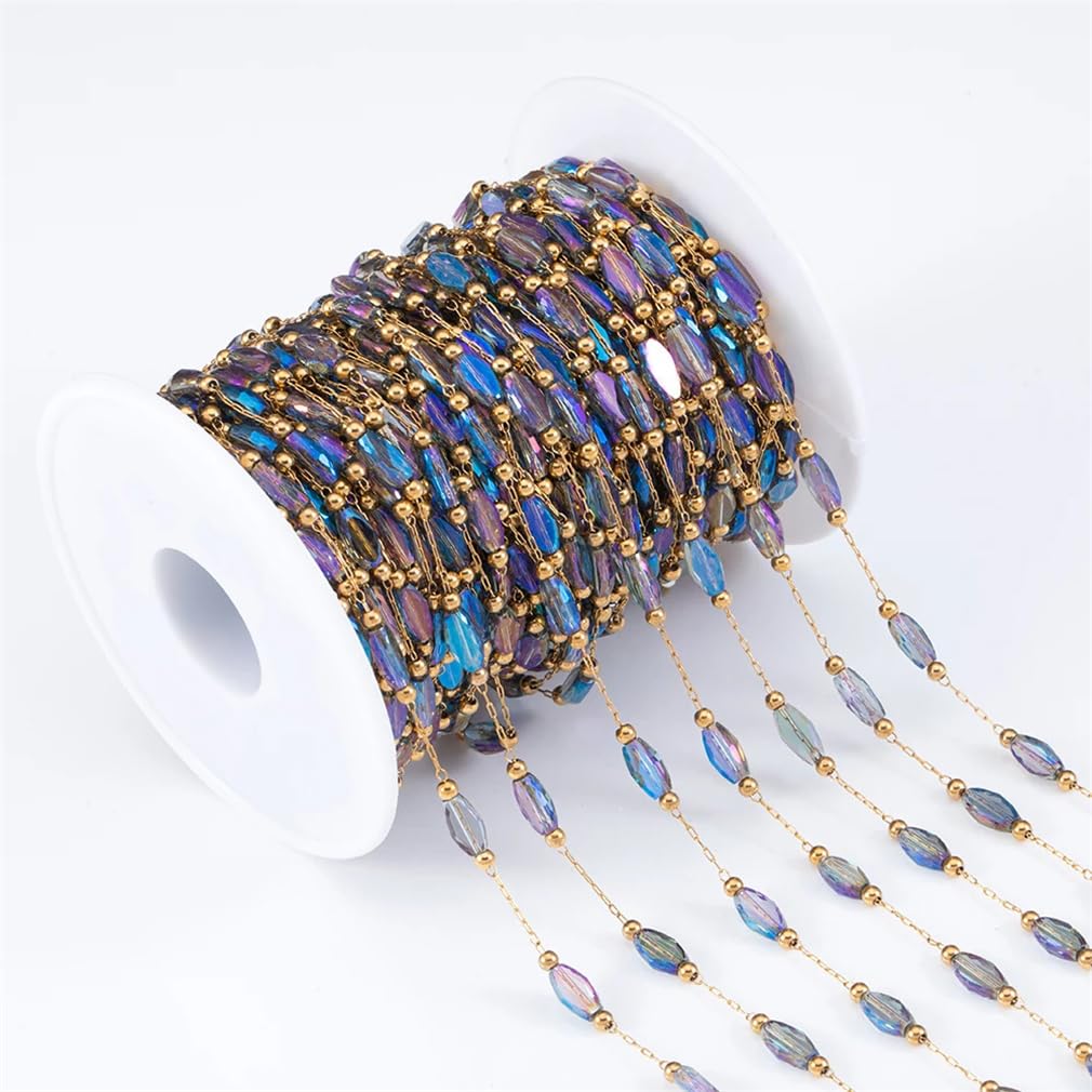 Schmuck verlängerte Ketten aus Edelstahl, 2 Meter 1 Meter Steine ​​Perlen Edelstahl Bunte Kristallperlen Ketten for DIY Halskette Armband Schmuckherstellung(2,1meter)