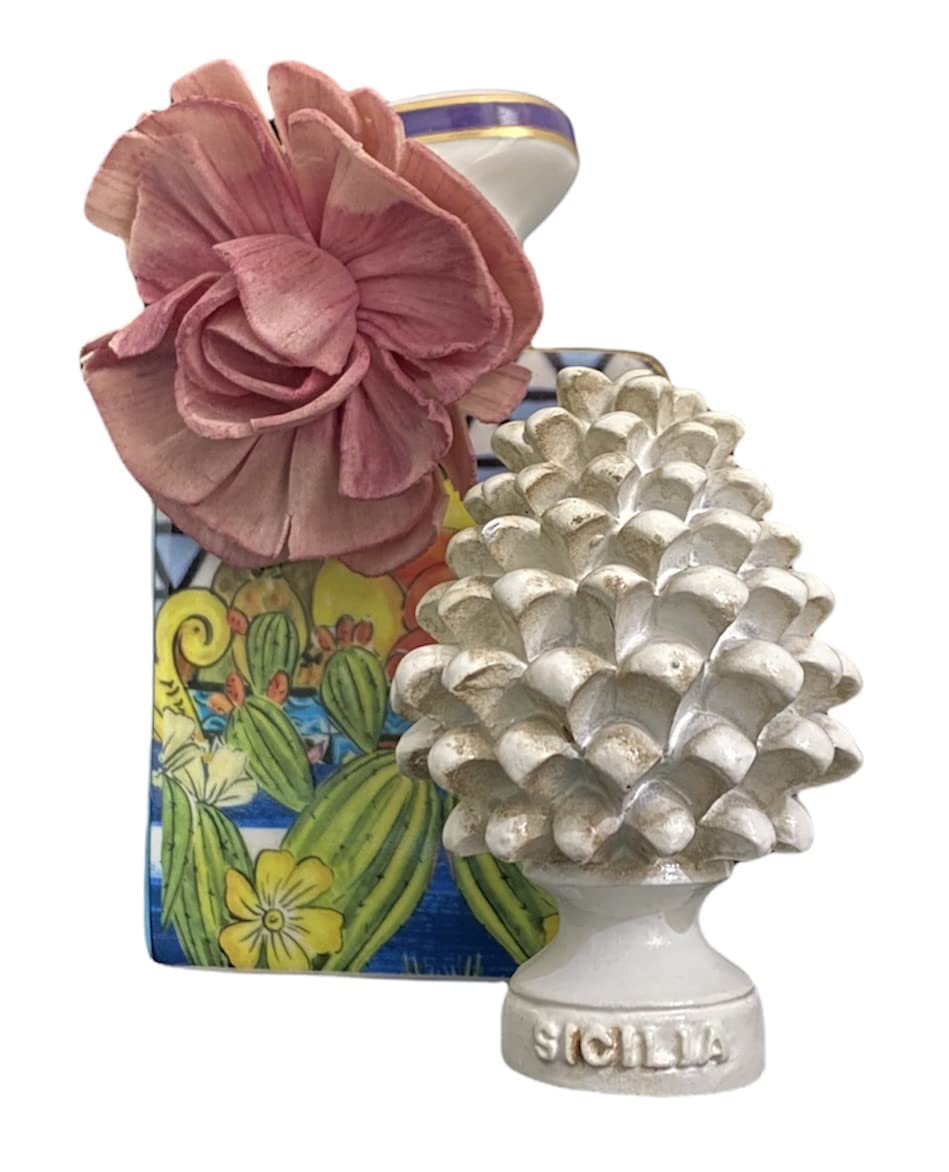 Scultura Pigna Siciliana In Ceramica Bianca 26x16 Cm | Ornamento Portafortuna E Souvenir Per Casa O Ufficio