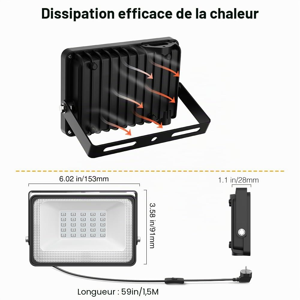 Onforu 2pcs 30W Projecteur UV LED, IP66 Étanche Lumière Noire UV Extérieur, Projecteur LED Ultraviolet avec Prise, Éclairage à Effet pour Soirée, Peinture Fluo, Affiche fluorescente, Néon, Bar, Fête