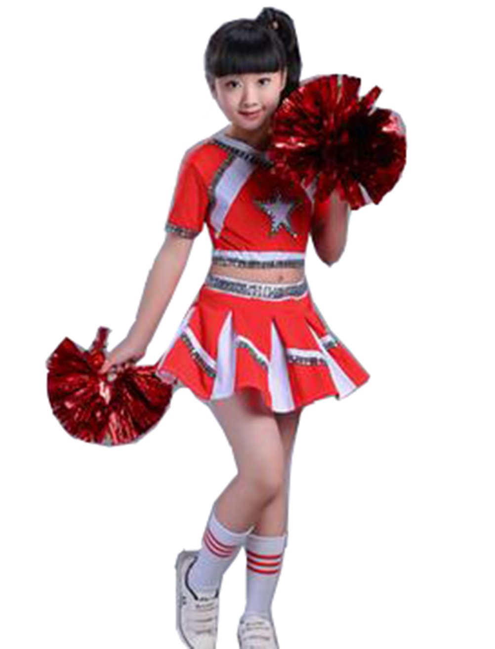 チアダンスウェア 赤黒金 L 上下セット Amazon.co.jp: キッズダンス衣装 男の子 女の子 チアガール 衣装