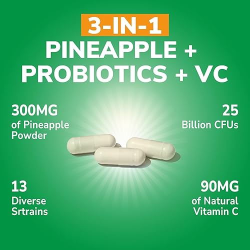 Miniatura 2 de Piña + probiótico, 300 mg, 25 mil millones de UFC, 13 cepas, vitamina C natural, potentes antioxidantes, para inmunidad, vaginal, salud intestinal,