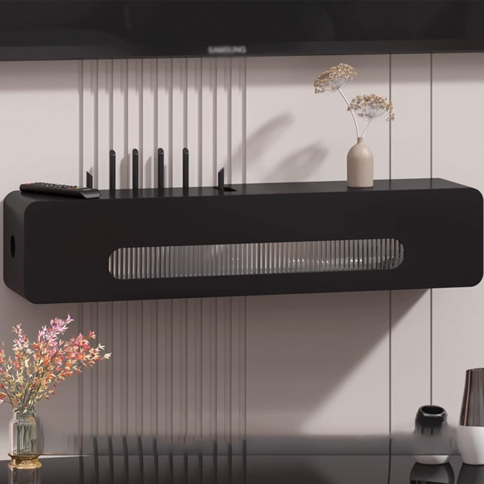 Boîtier Mural pour routeur WiFi, Panier de Rangement pour routeur, Meuble multimédia pour la Maison et Le Bureau, Aufbewahrungsbox Drahtlos(Nero,100cm/39.4in)