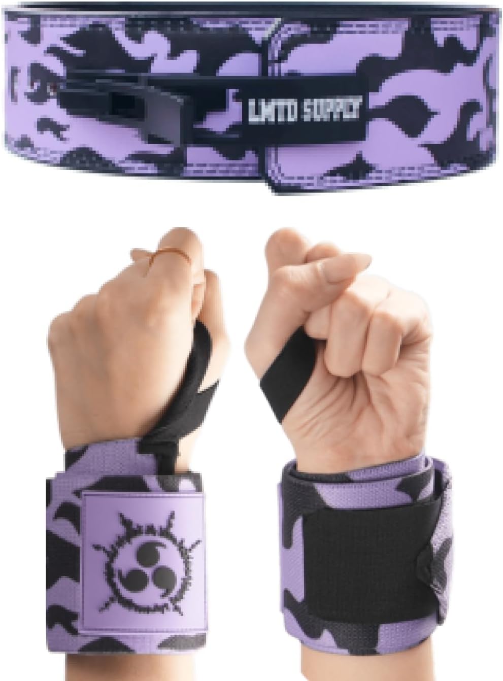 2 Set Anime Lever Belt and 24" Wrist Wraps - Heavy Duty 10mm Weight Lifting Belt Back Support Powerlifting Straps Gym Workout