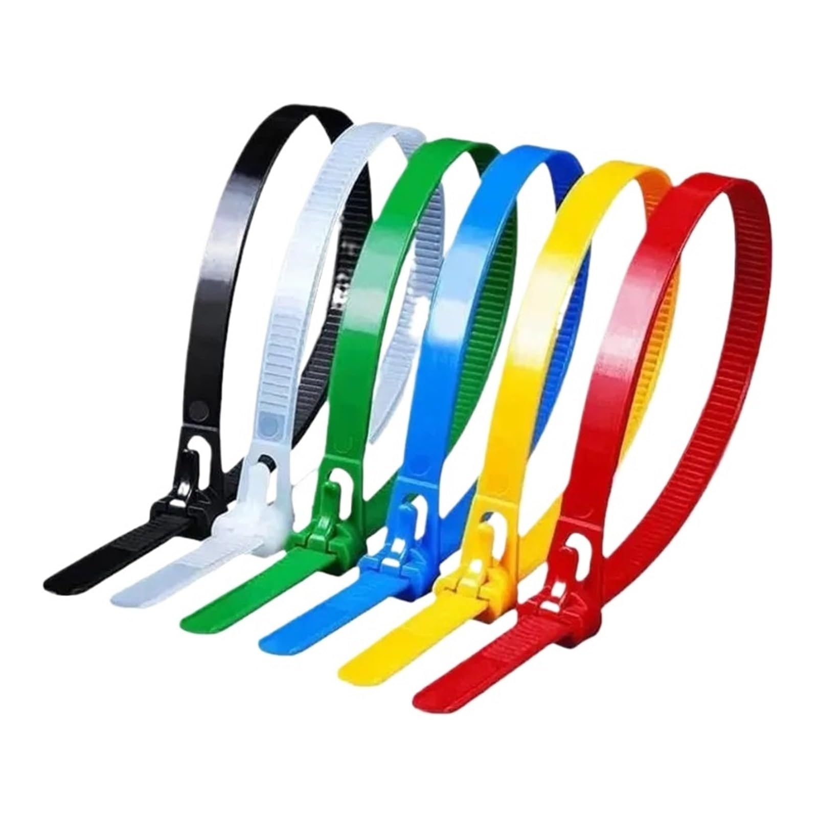 Fascetta regolabile con fibbia, robusta 100 pezzi, cavo in nylon staccabile, filo avvolgente regolabile, rimovibile (5 x 300 mm)