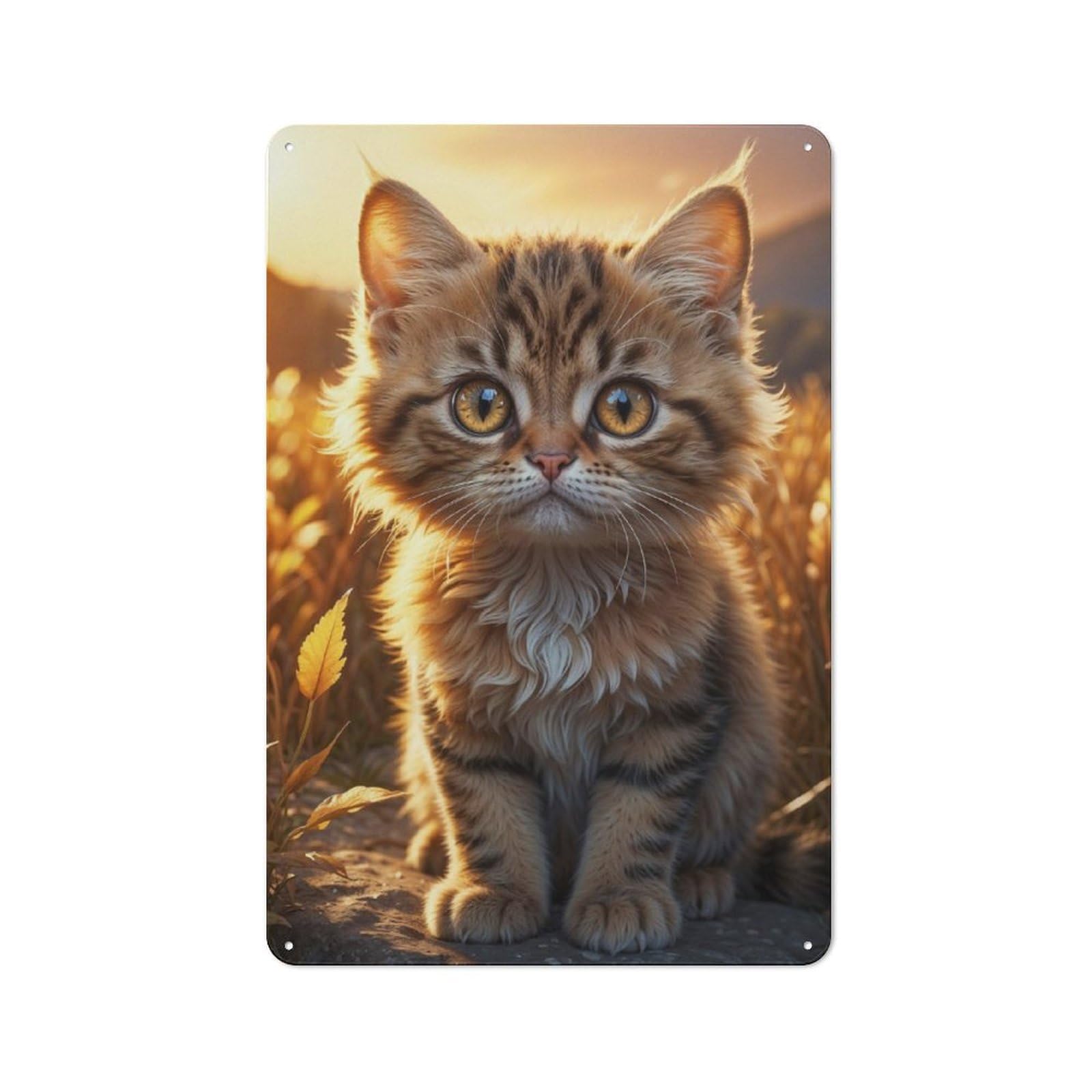 Junmoney Kitten Sunbathing On Rock Nostalgic Decorative Tin Plaque 30X20cm Featuring Classic Pub Decor For Cafe, Pub, Workshop Or Home Bar