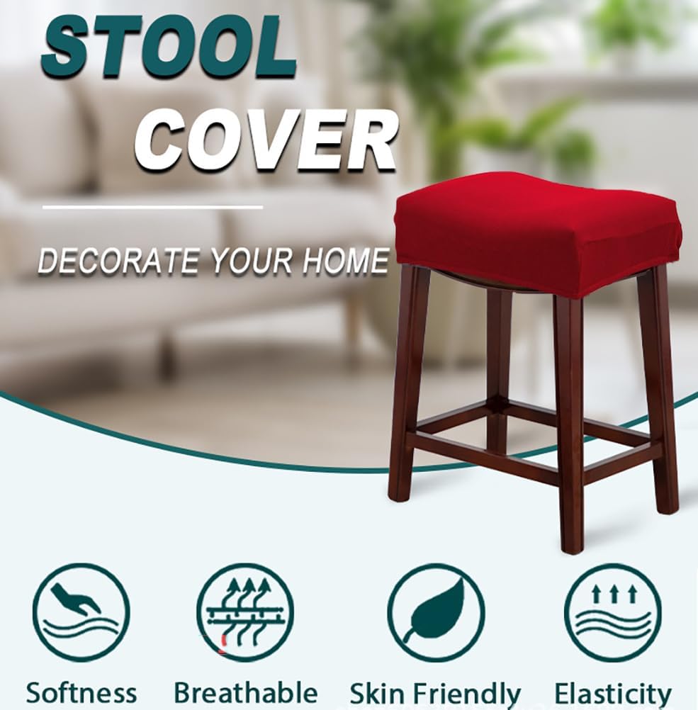 LIWLLIUA‎ 2/4/6 Pack Stretch Rectangular Bar Stool Covers, Washable Saddle Seat Slipcovers with Elastic Bands Soft Fabric Counter Stool Covers for Kitchen and Vanity Chairs,Red,6pcs