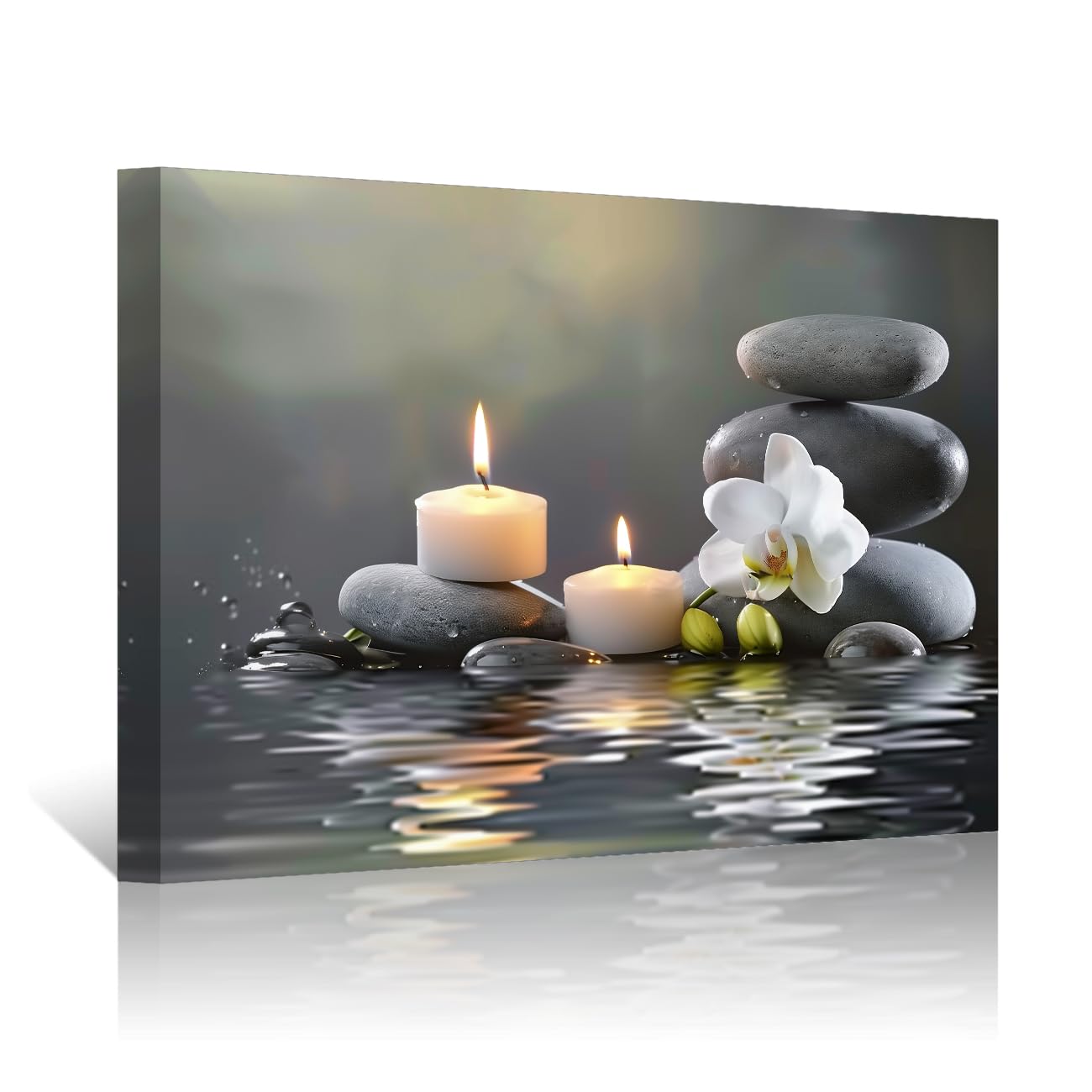 PBXBJY Bathroom Wall Art Orchid Flower with Black Zen Stone Pictures SPA Candle Picture Prints Still Life Canvas Painting for Meditation Spiritual