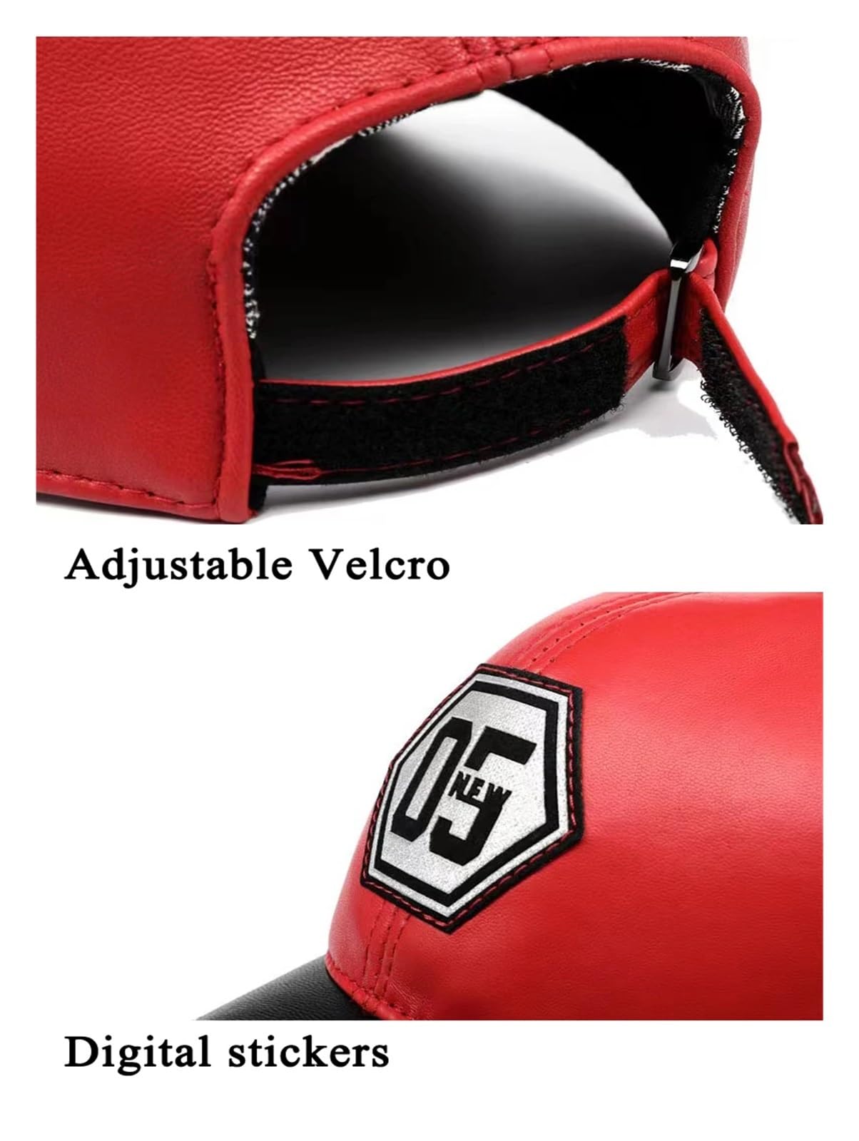Red Baseball Hat For Men Women Genuine Leather Outdoor Sunshade Embroidered Numeric Letter Dad Caps Fashion