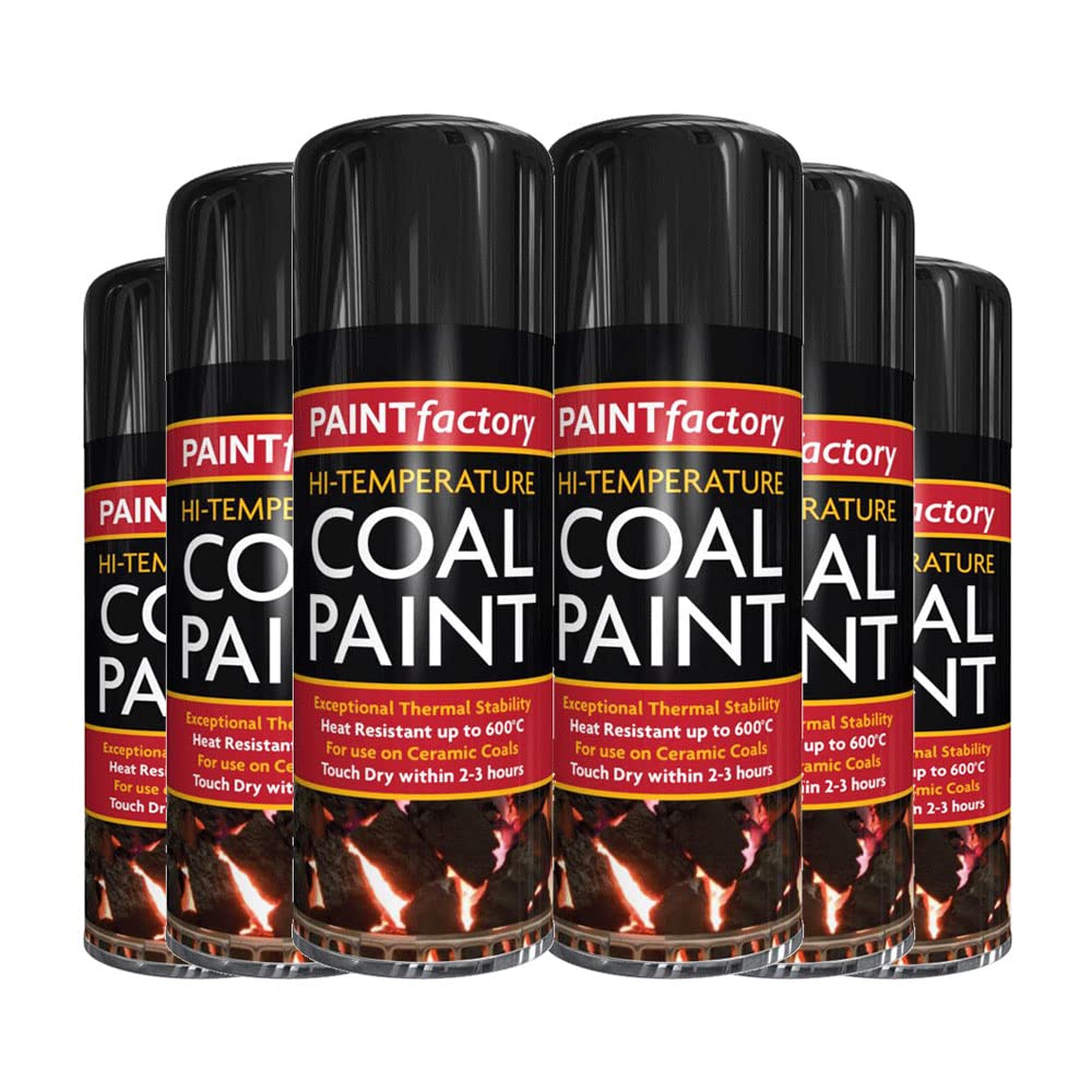 Classic Signature: - 6 x Coal High Temperature Spray Paint 400ml, Stove Up To 600°C, Engine Exhaust Adhesion, Heat Resistant Wood Burners, BBQ Grill