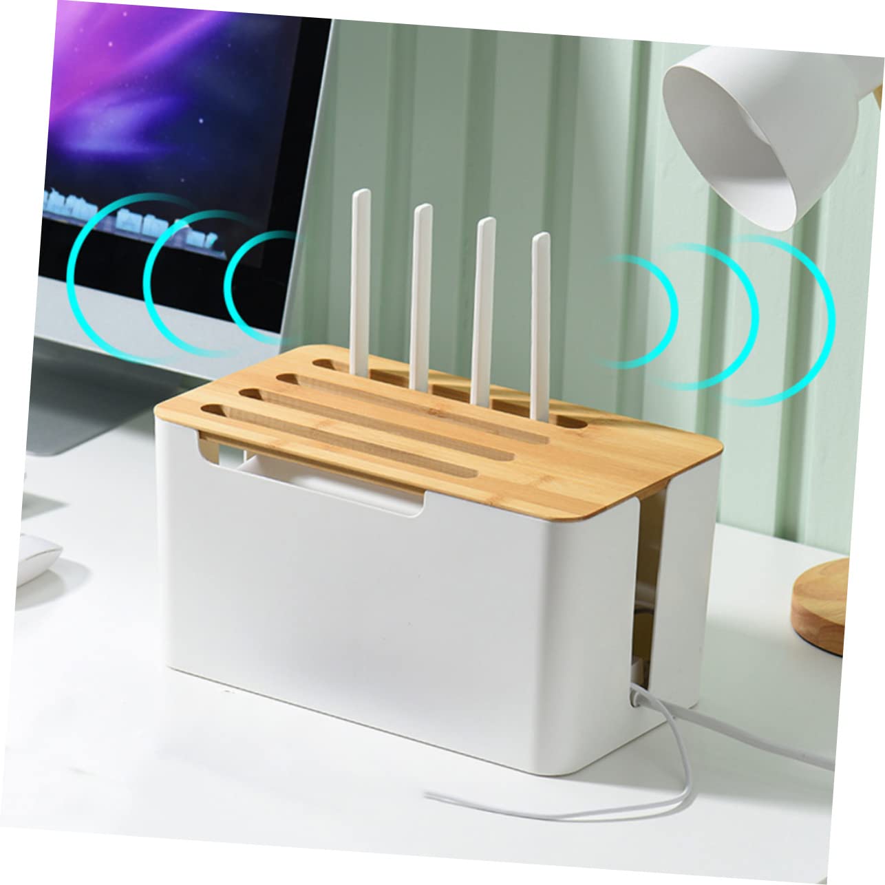 DOITOOL Caja Organizadora de Cables Caja Gestion Cables Hips Pp Bambú Resistente Protege Enchufes para Baño Cocina