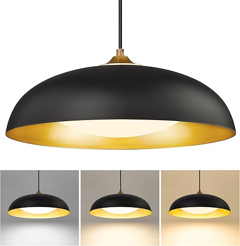 kudos KDPL02-BK - Luces colgantes grandes de 15 pulgadas, accesorios colgantes negros y dorados, modernas luces colgantes para isla de cocina,