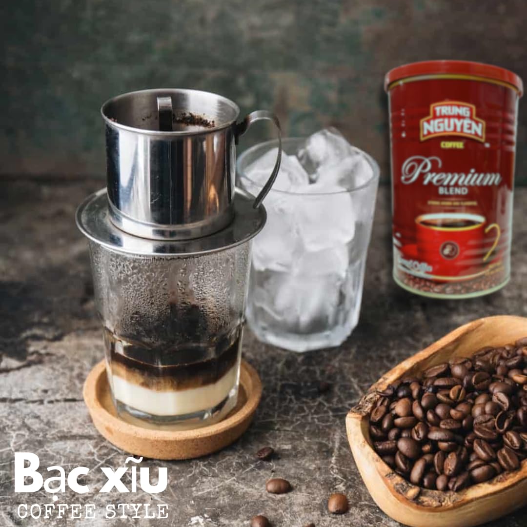 Trung Nguyen — Premium Blend — Roasted Ground Coffee Blend | NromBox Coaster (Color May Vary) Strong and Bold — Arabica & Robusta — Chocolate Flavor — Vietnamese Coffee, 15 oz Can(Pack of 2)