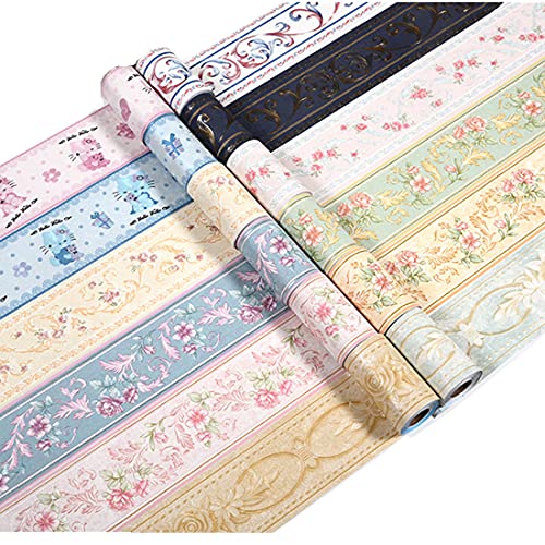 Green Flower Vine Molding Self Adhesive Wallpaper Border Peel Stick Home Ceiling Decorative Tiles Border For Bathroom Living Room Kitchen 4Inch By 16.4Ft #TOP6