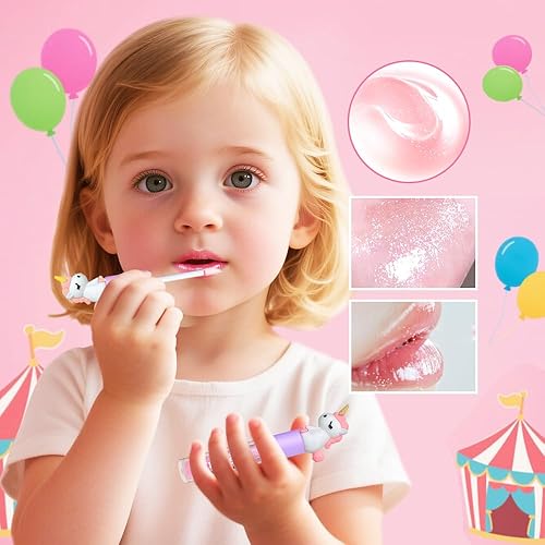 Miniatura 4 de M&U MAKE YOU UP 4pc Unicorn Lip Gloss Stick for Girls- Party Favors Glossy Lip Set with Magic Topper, Girls Birthday Gift, Princess Theme Gift