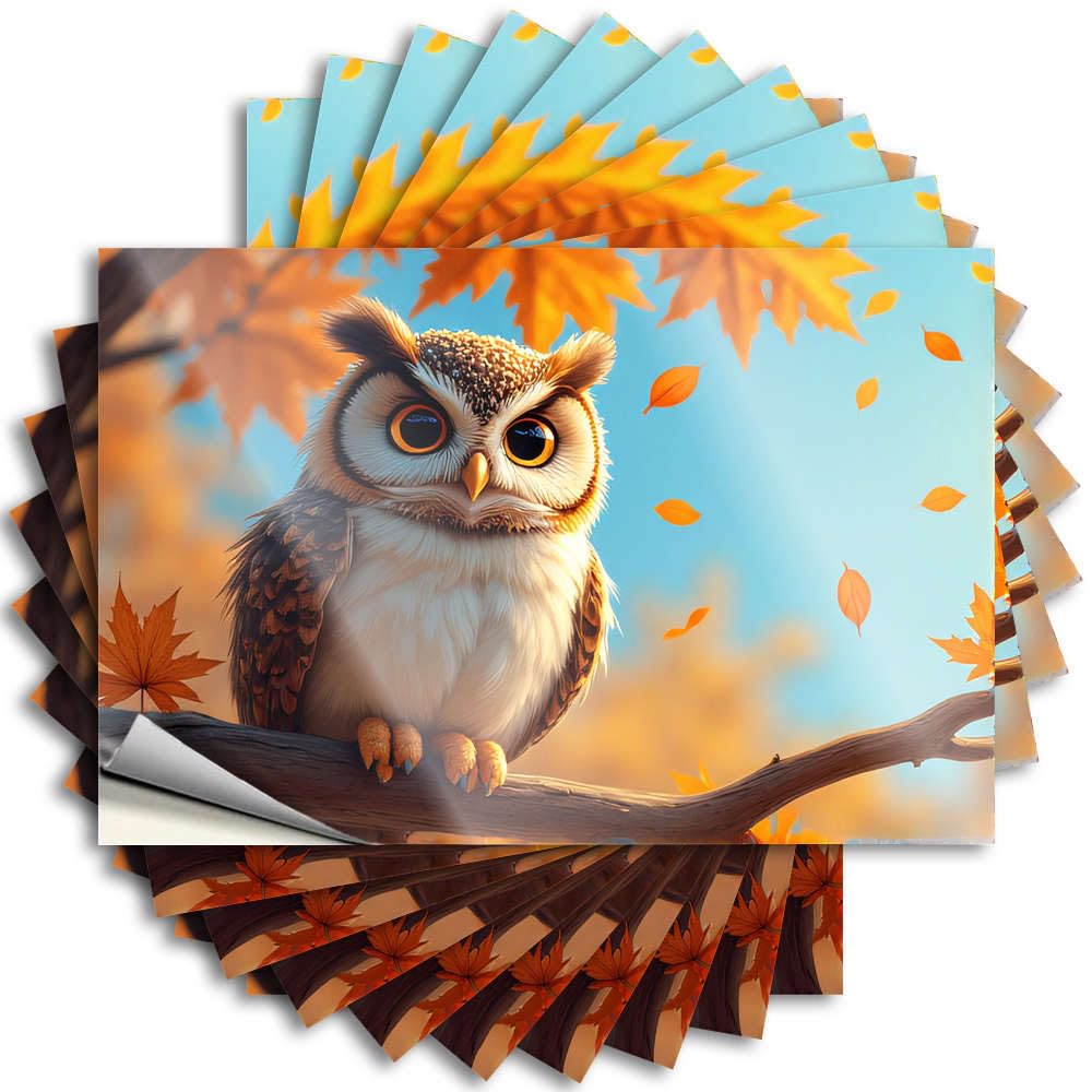Cool Bathroom Stuff Case Decals | A Cute Owl Perched On A Branch with Autumn Leaves Falling Around It Encouraging for Teen Decor(8X12CM)