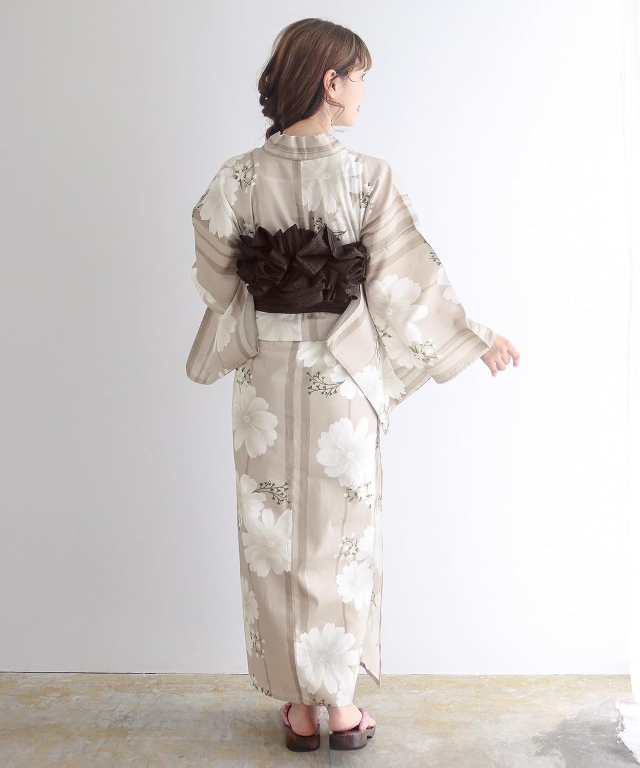 [KYOETSU] [キョウエツ] 浴衣セット 変わり織 生成り 6点セット(浴衣、兵児帯、肌着、下駄、腰紐) レディース F