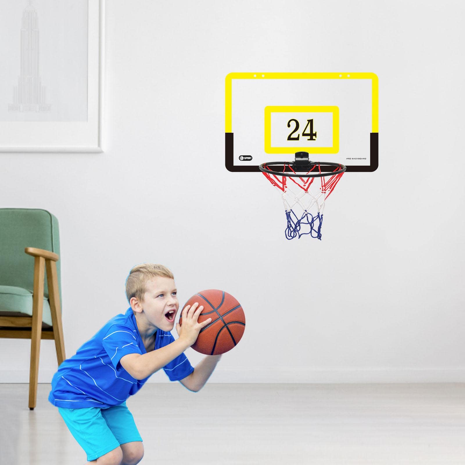 Mini-basketbalkorf, wandhouder, basketbalkorf, muur gemonteerd met bal en basketbal-inflator, mini-basketbalkorfset boven deur, slagvrij, basketbalframe voor deur, geschenken