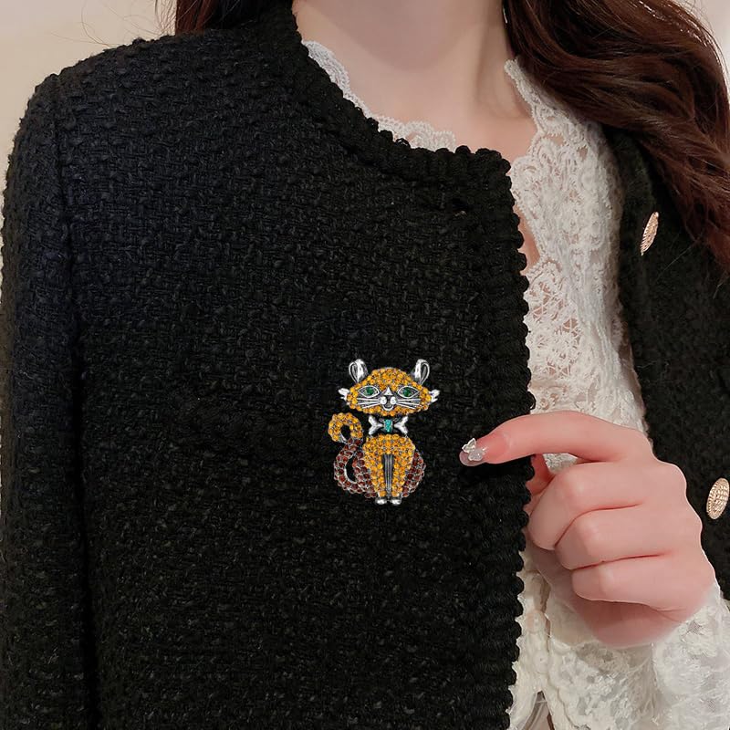 Image of Rhinestone Cat Brooch Pin for Women Girls Men Vintage Crystal Animal Kitten Brooches Classic for Wedding Party Dance Banquet Lapel Pins Dainty Christmas Anniversary Jewelry Unisex Gift Clothes Accessories Christmas