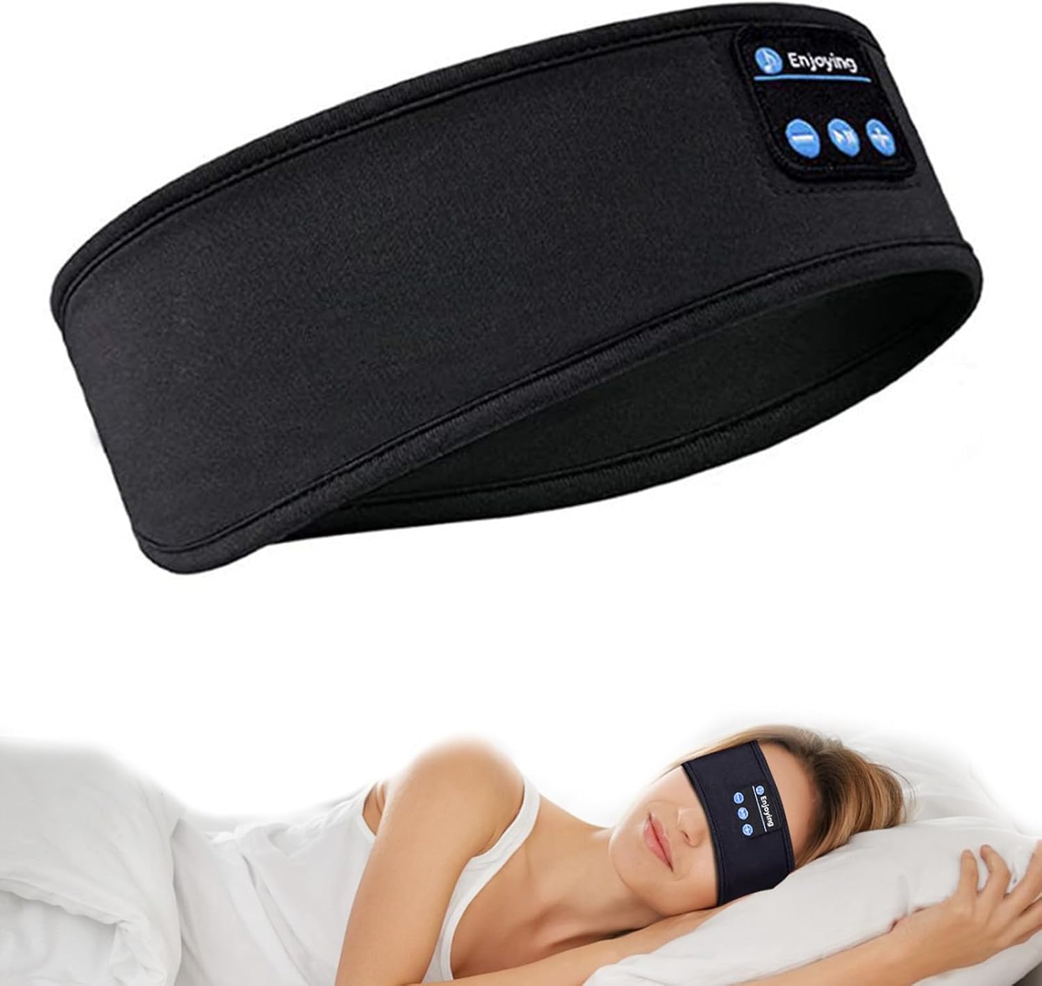 Sleep Headphone Headband,Wireless 5.0 Bluetooth Eye Mask Sleep Headphones, Ultra-thin Stereo Speaker, Super Stretchy Soft for Sleeping, Running, Travel, Meditating (black)